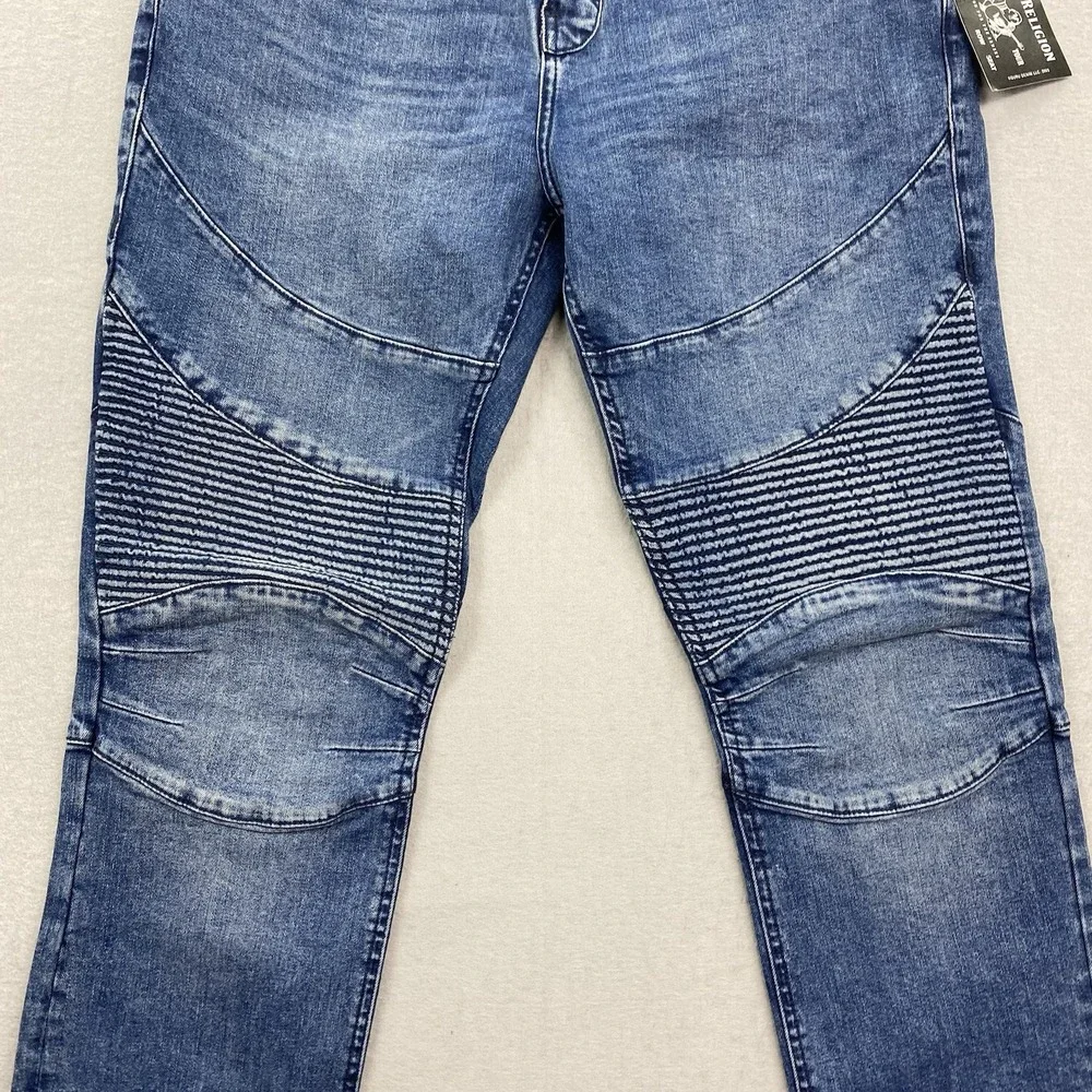True Religion Jeans Mens 34 Blue Denim Pants Rocco Relaxed Skinny Moto Biker